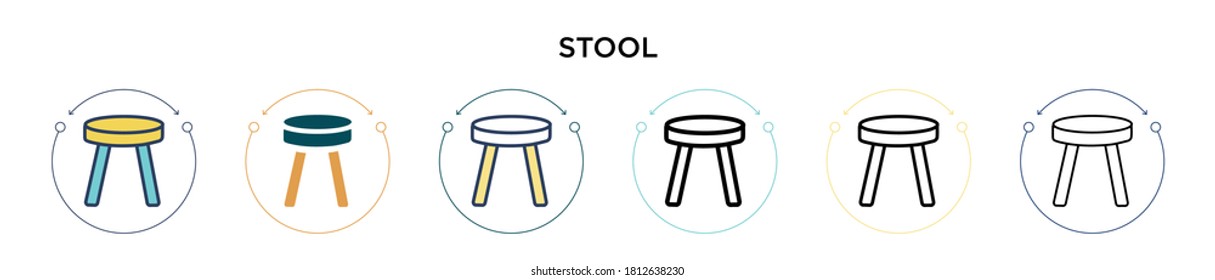 Stool icon in filled, thin line, outline and stroke style. Vector illustration of two colored and black stool vector icons designs can be used for mobile, ui, web