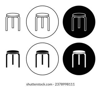 Stool icon set in black. three leg stool vector sign for Ui designs.