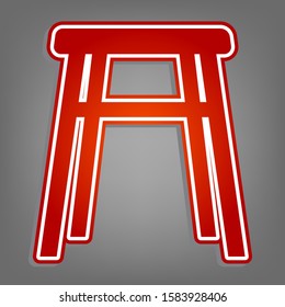 Stool icon sign. Flat red icon with linear white icon with gray shadow at grayish background. Illustration.
