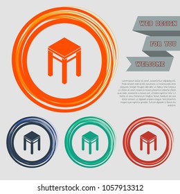 Stool icons on the red, blue, green, orange buttons for your website and design with space text. Vector illustration