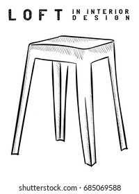 Stool. Outline. Loft in interior design eps 10 illustration