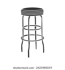 Stool Retro Icon Silhouette Illustration. American Diner Vector Graphic Pictogram Symbol Clip Art. Doodle Sketch Black Sign.