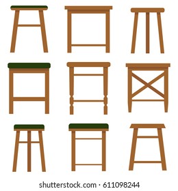 Stool, A Set Of Stools. Flat Design, Vector Illustration.