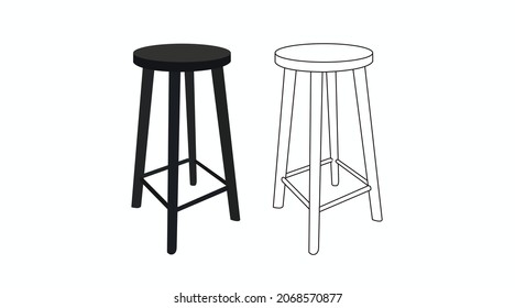 Stool Set. Vector isolated editable set of stools