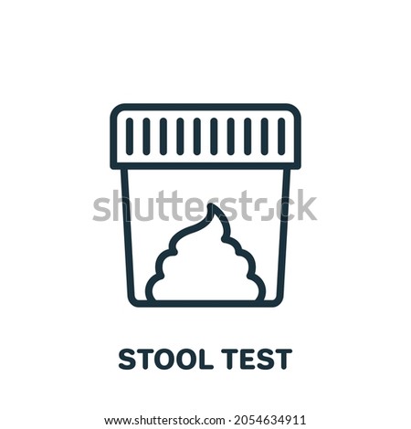 Stool Test Line Icon. Sample for Laboratory Research Linear Pictogram. Medical Exam of Feces Outline Icon. Editable Stroke. Isolated Vector Illustration.