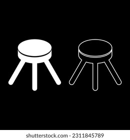 Stool with three legs furniture legged household concept set icon white color vector illustration image solid fill outline contour line thin flat style