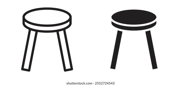 Conjunto de iconos de Vector de taburete relleno negro y estilo delineado.