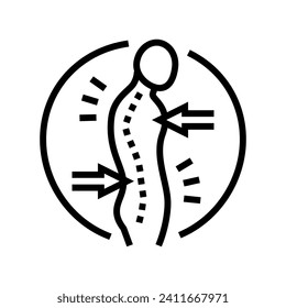 vectores de línea de síntomas de osteoporosis de postura detenida. signo de síntoma de osteoporosis posprandial detenida. símbolo de contorno aislado ilustración negra