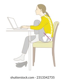 Stooped woman doing desk work and standing knees