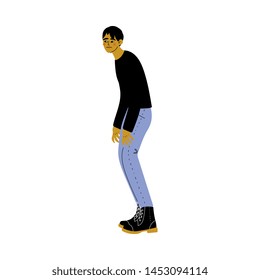 Stooping Young Man in Casual Clothes Vector Illustration