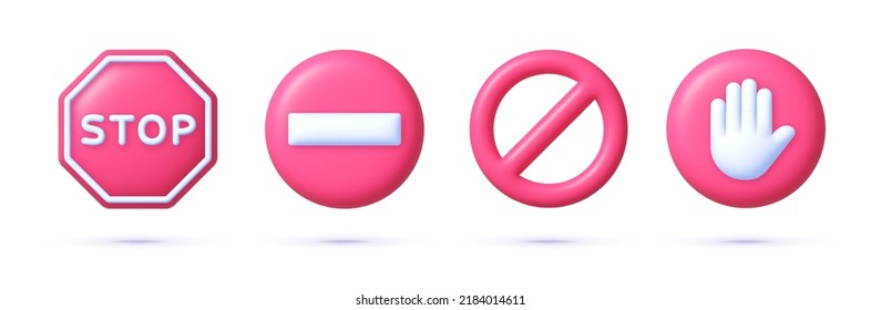 Stop 3D great design for any purposes. Symbol, logo illustration. Icon no entry. Sign forbidden. 3d render vector illustration