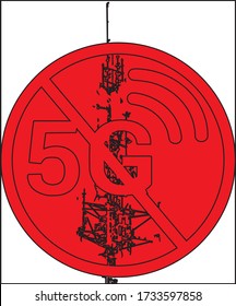 parar 5g. Protesta contra la tecnología 5g. Logo rojo con trazo negro sobre fondo blanco.