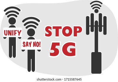 Stopp 5G Wi-Fi Protest Say No, Unifiy Zeichen einfache Illustration