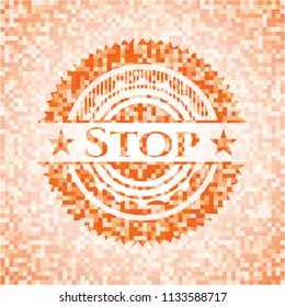Stop abstract orange mosaic emblem