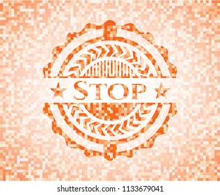 Stop abstract orange mosaic emblem with background
