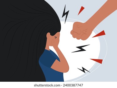 Stop abuse. Girl or woman is under pressure. The International Day for the Elimination of Violence Against Women. November 25. Vector illustration of hatred, violence, aggression.