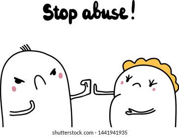 Stop abuse hand drawn vector illustration in cartoon style pregnant woman defending her baby
