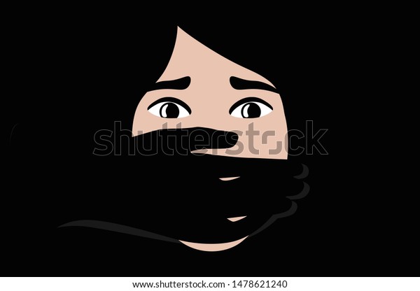 乱用と暴力カードを止めなさい ベクターイラスト 女性の口を覆う手の黒と白のイラスト 誘拐や家庭内暴力のコンセプト のベクター画像素材 ロイヤリティフリー