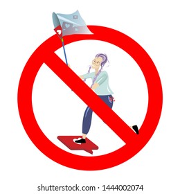 Stop addiction social media. Vector ban woman grabbing heart and like symbols illustration
