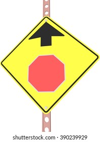 Stop ahead - 3d illustration of yellow roadsign isolated on white background