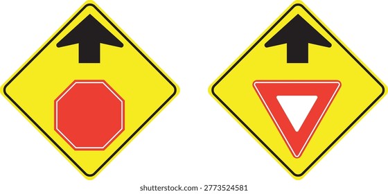 Stop ahead and yield ahead traffic signs vector graphic isolated