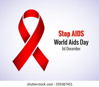 Stop AIDS - 1st December AIDS day template red ribbon on isolated background with shadow. Vector illustration EPS 10