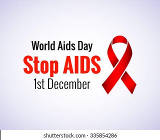 Stop AIDS - 1st December AIDS day template red ribbon on isolated background with shadow. Vector illustration EPS 10