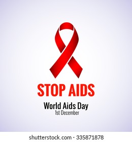 Stop AIDS - 1st December AIDS day template red ribbon on isolated background with shadow. Vector illustration EPS 10