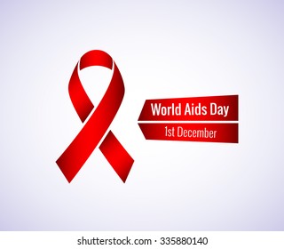 Stop AIDS - 1st December AIDS day template red ribbon on isolated background with shadow. Vector illustration EPS 10