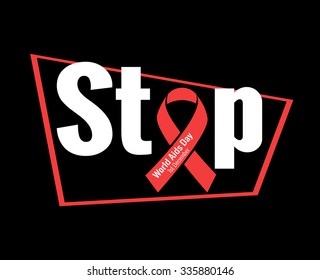 Stop AIDS - 1st December AIDS day template red ribbon on a black background with shadow. Vector illustration EPS 10