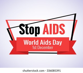 Stop AIDS - 1st December AIDS day template red ribbon on isolated background with shadow. Vector illustration EPS 10
