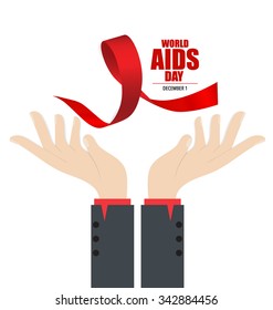 Stop AIDS: Hand with ribbon. Vector illustration.