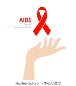 Stop AIDS: Hand with ribbon. Vector illustration.