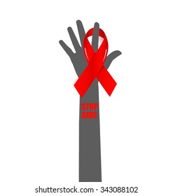 Stop AIDS: Hand with ribbon. Vector illustration.