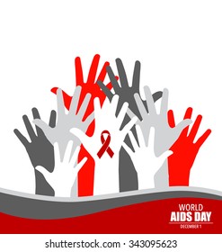 Stop AIDS: Hand with ribbon. Vector illustration.