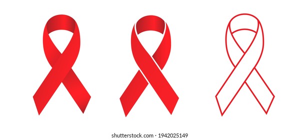 AIDS-Illustration stoppen. Set von roten Vektorbändern AIDS-Bewusstsein . 
Konzept des Welt-Aids-Tages.10 eps