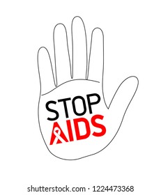 Stop AIDS lettering design in hand. Aids Awareness icon design for poster, banner, t-shirt. Vector illustration isolated on white background.