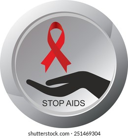 Stop AIDS sign with hand and red ribbon 