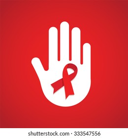 Stop AIDS sign with white hand and red ribbon 
