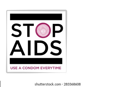 Stop AIDS. Word Stop with letter O as a Condom,.Safety Awareness Campaign graphic design.