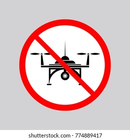Stop Air drone Allowed Sign. Photo and Video Air Drone Icon Modern Quadcopter with Digital Camera Silhouette. High Technology Innovation Copter Concept with Remote Control