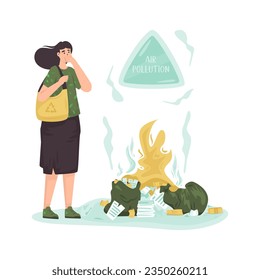 Stop air pollution, burning trash, environment care flat illustration