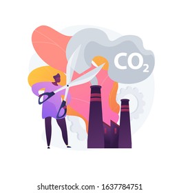 Stop air pollution. Carbon dioxide reduction, environmental damage, atmosphere protection. Toxic emission problem. Ecology volunteer cartoon character. Vector isolated concept metaphor illustration