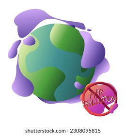 Stop air pollution. Air pollution concept. Cartoon earth. Campaign to help reduce air pollution. Vector illustration.