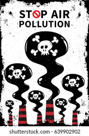 Stop air pollution with skull vector illustration. Fumes from industrial pipes pollute environment graphic design. Ecological problems with toxic atmosphere creative concept.
