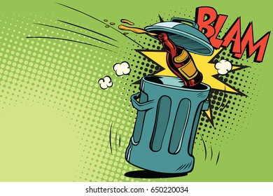 Stop alcohol, beer bottle flies into the garbage