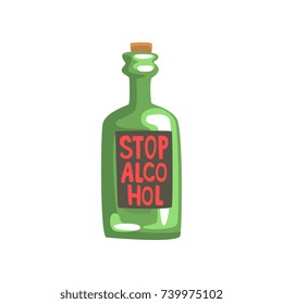 Stop alcohol bottle, bad habit, alcohol addiction cartoon vector Illustration