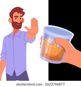 Stop alcohol. concept illustration with angry man stopped hand gestures