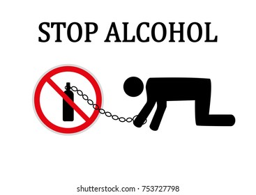 Stop alcohol red round sign, stop craving for alcohol, dependence on alcohol