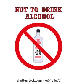 Stop alcohol red round sign with a bottle of vodka